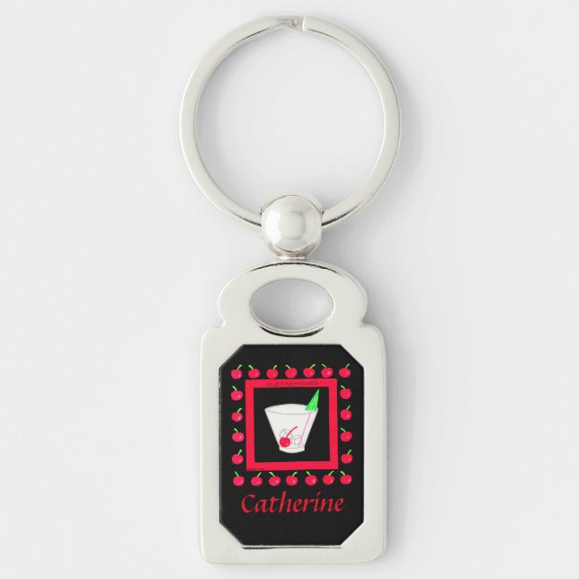 Old Fashioned Retro Drink CherryName Personalized Keychain (Front)