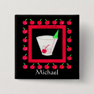 Old Fashioned Retro Drink Name Badge Custom 2 Inch Square Button