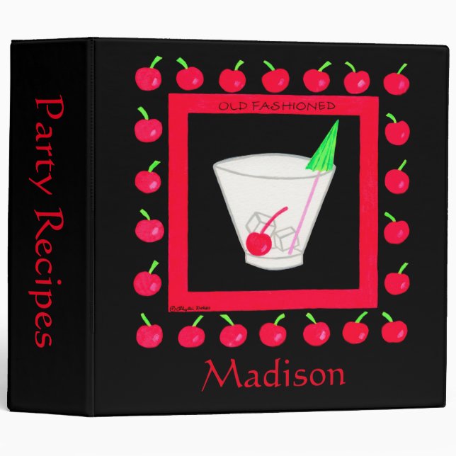 Old Fashioned Retro Drink Olive Black Name Custom Binder (Front/Spine)