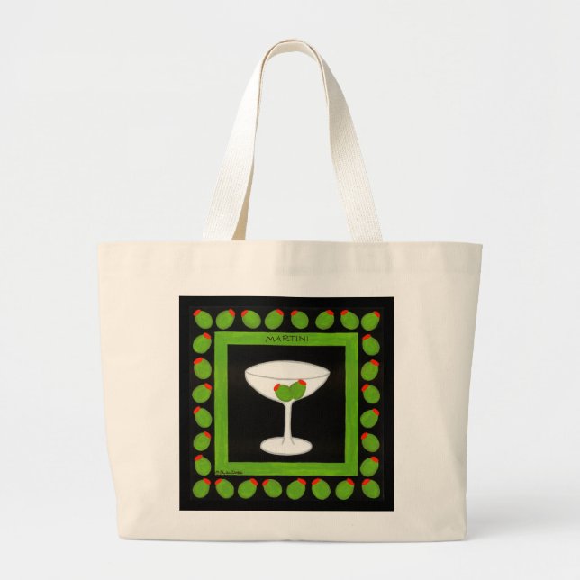 Old Fashioned Retro Drink Red Cherries on Black Large Tote Bag (Front)