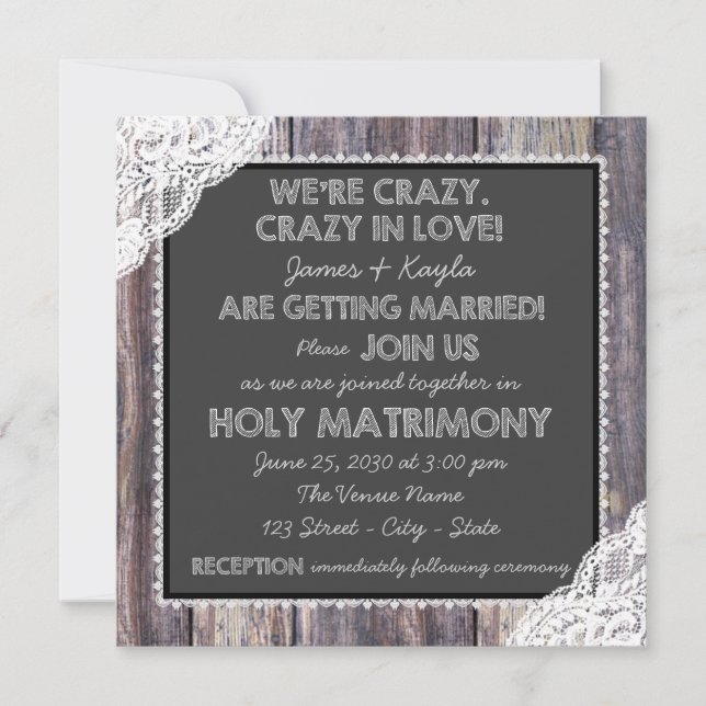 Old Fashioned Rustic Chalkboard Wedding Invitation (Front)