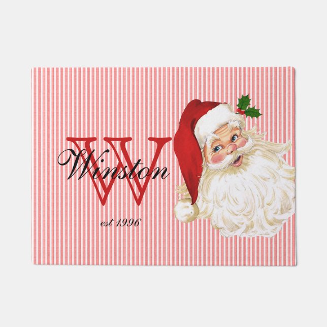 Old Fashioned Santa Claus Monogram Doormat (Front)