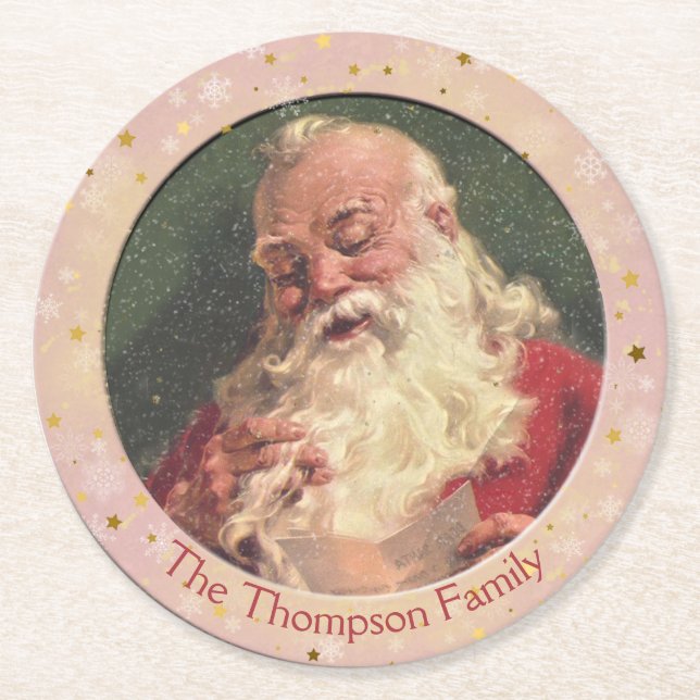 Old Fashioned Santa Claus - Personalized Round Paper Coaster (Front)