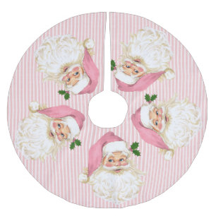 Old Fashioned Santa Claus Pink Stripe Brushed Brushed Polyester Tree Skirt