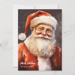 Old fashioned Santa Claus smiling red hat Holiday Card