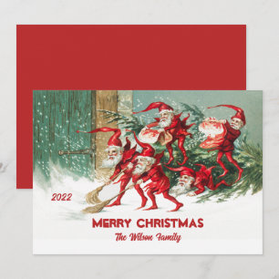 Old Fashioned Santa Elves Custom Merry Christmas Holiday Card
