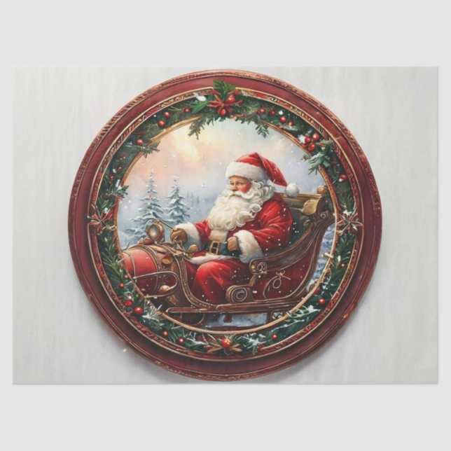 Old-Fashioned Santa in Decorative Frame Decoupage  Tissue Paper (Front)