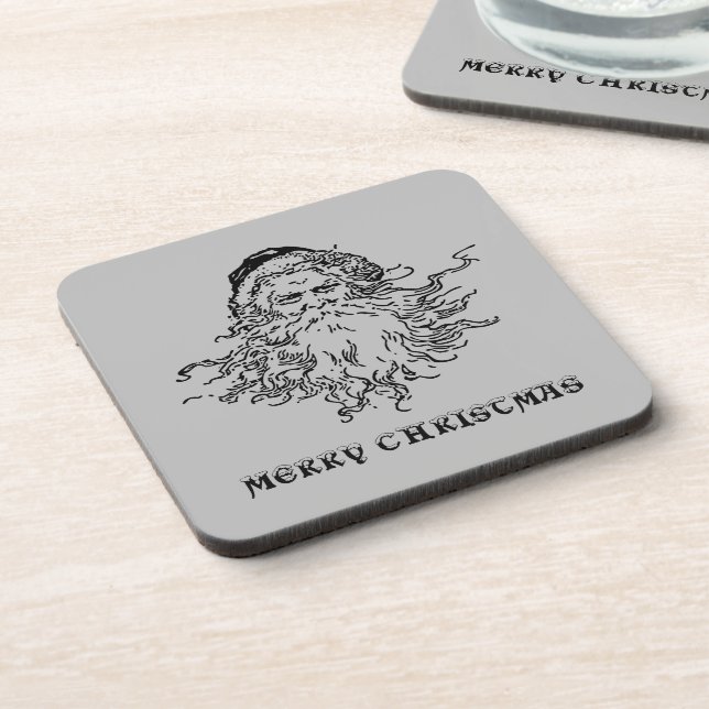Old-Fashioned Santa Merry Christmas Grey Plastic Coaster (Left Side)