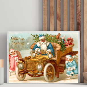 Old-Fashioned Santa Sleigh & Angels Holiday Poster