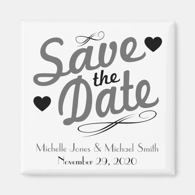Old Fashioned Save The Date Magnet (Grey / Black) (Front)