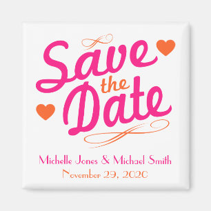 Old Fashioned Save The Date Magnet (Pink / Orange)