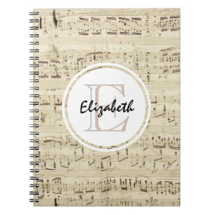 Old Fashioned Sheet Music Monogram Notebook
