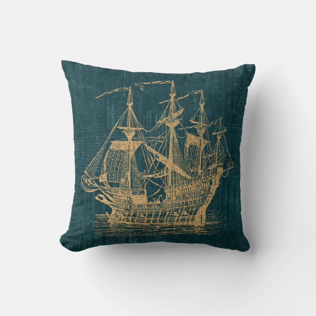 Old Fashioned Ship Nautical Themed Classic Style Throw Pillow (Front)