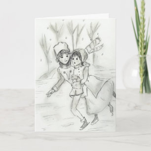 Old Fashioned Skaters Holiday Card