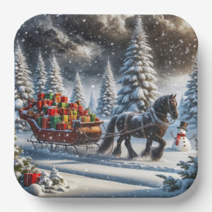Old-fashioned Sleigh Filled Christmas Gifts Paper Plate