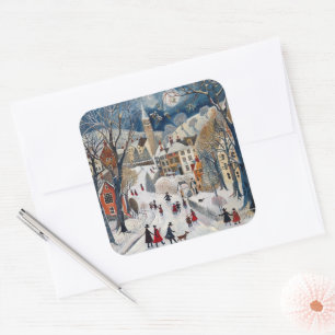 Old Fashioned Small Town Christmas Square Sticker