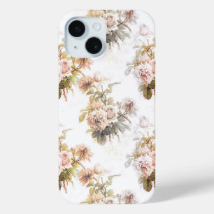 Old fashioned soft rose pink bouquet pattern flora iPhone 15 case