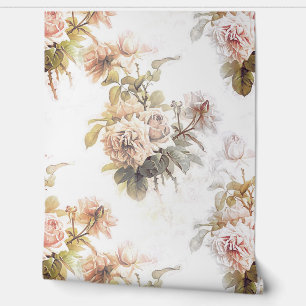 Old fashioned soft rose pink bouquet pattern  wallpaper