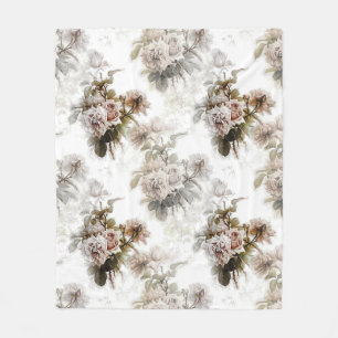 Old fashioned soft rose pink grey bouquet pattern fleece blanket