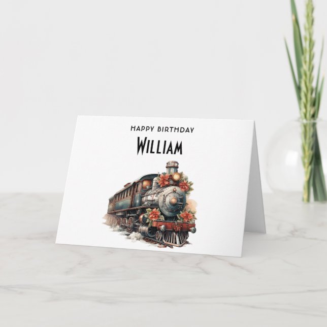 Old-Fashioned Steam Train Birthday Card (Front)