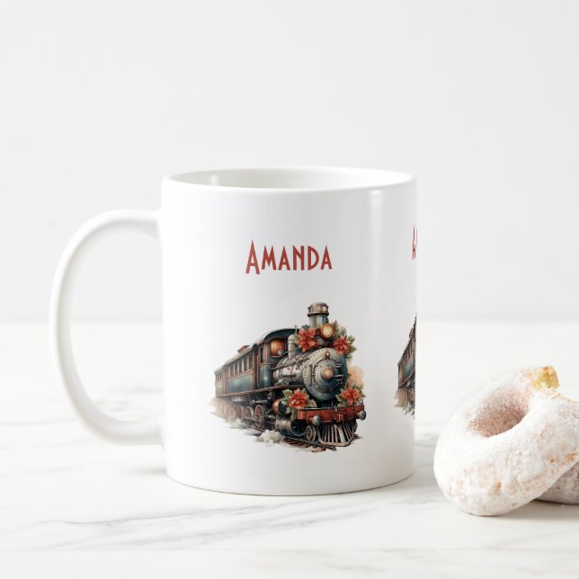 Old-Fashioned Steam Train Retro Christmas Coffee Mug (With Donut)