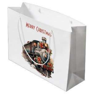 Old-Fashioned Steam Train Retro Christmas Large Gift Bag