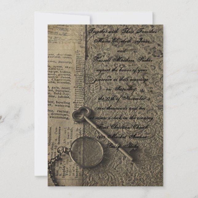 Old Fashioned Steampunk Wedding Invitations (Front)