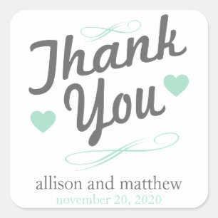 Old Fashioned Thank You Stickers (Grey / Green)