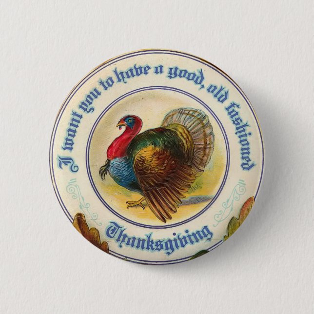 Old Fashioned Thanksgiving Round Button (Front)