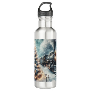 Old-Fashioned Train and Vintage Winter Scene 710 Ml Water Bottle