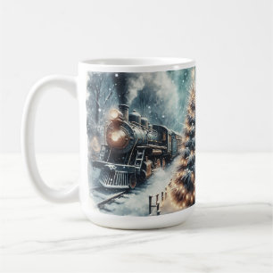 Old-Fashioned Train and Vintage Winter Scene Coffee Mug