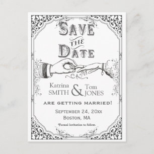 Old fashioned Victorian Ceremony Save the Date Announcement Postcard