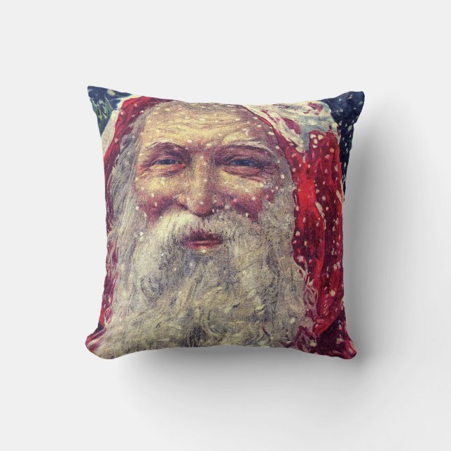 Old-fashioned Victorian Saint Nicholas Throw Pillow (Front)