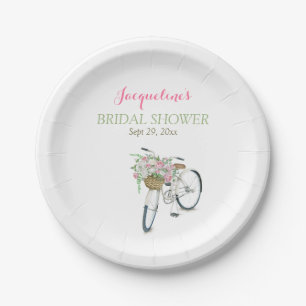 Old Fashioned Vintage Bicycle Basket Pink Roses Paper Plate