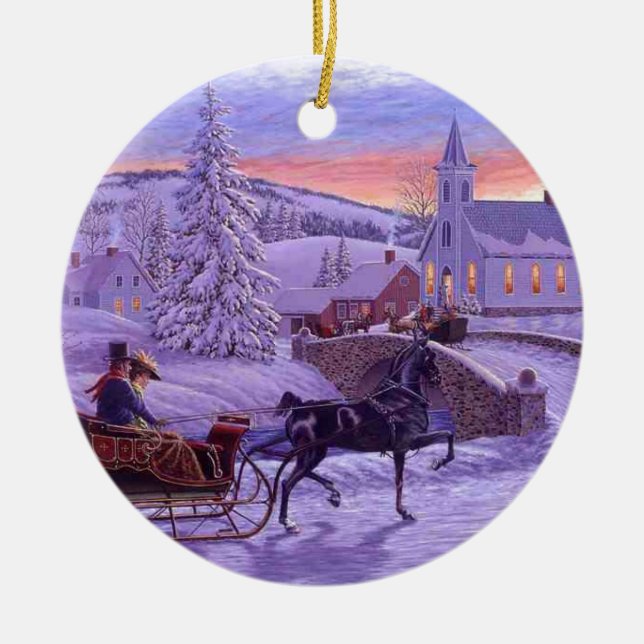 Old Fashioned Vintage Christmas Ceramic Ornament (Front)