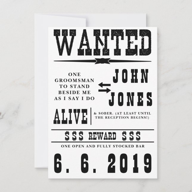Old Fashioned Wanted Groomsman Card Invitation (Front)