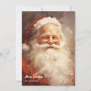 Old fashioned watercolor Santa Claus smiling Holiday Card