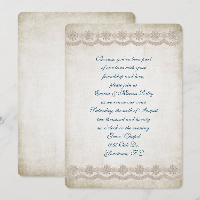 old-fashioned wedding lace border vow renewal invitation (Front/Back)