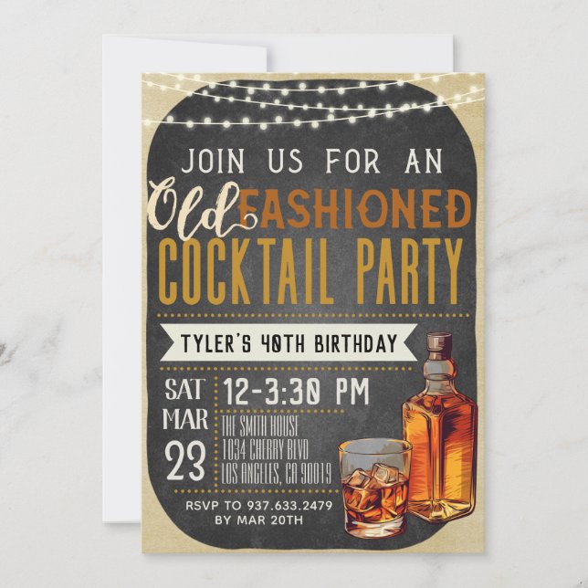 Old Fashioned Whiskey Birthday Invitation (Front)