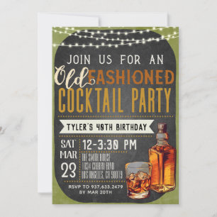 Old Fashioned Whiskey Birthday Invitation