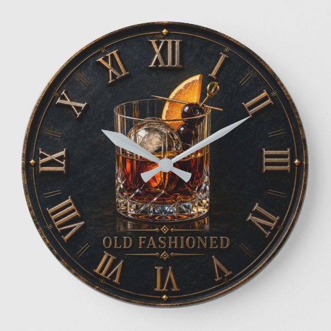 Old Fashioned Whiskey Cocktail Bar Decor  Large Clock (Front)