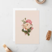 Old Fashioned White/Pink Roses-Buff Background Card (Front/Back In Situ)