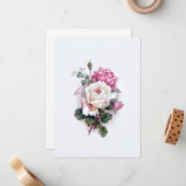 Old Fashioned White/Pink Roses-White Background Card (Front/Back In Situ)