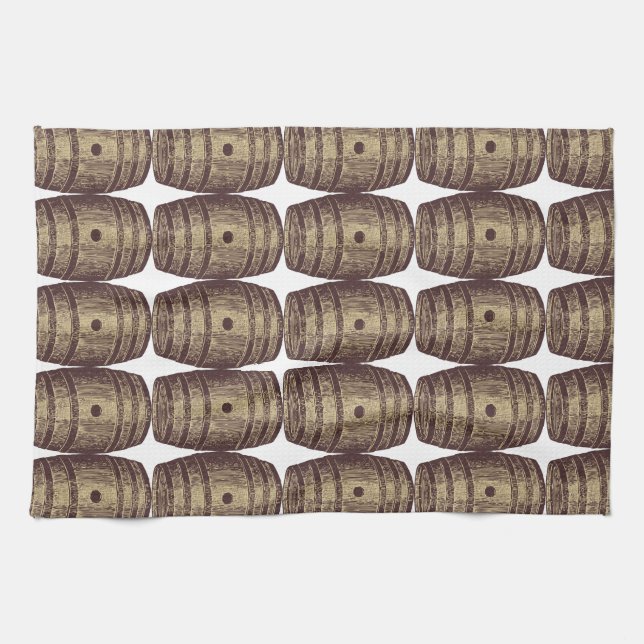 Old-fashioned Wine Barrel Pattern Kitchen Towel (Horizontal)