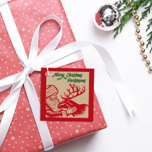 Old Fashioned Woodcut Santa Claus and Reindeer Favour Tags