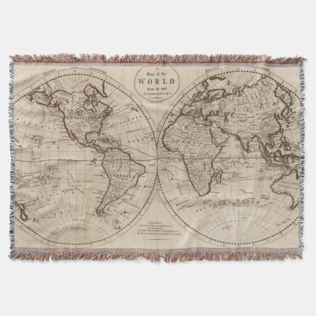 Old Fashioned World Map (1795) Throw Blanket (Front)