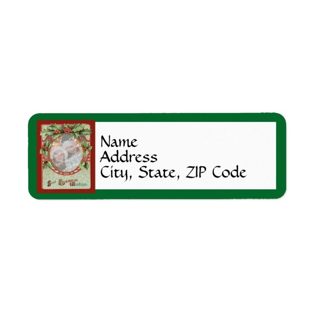 Old Fashioned Wreath Photo Christmas Frame Label (Front)