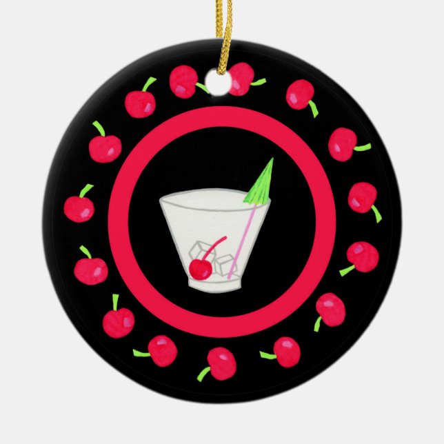 Old Fashned Retro Drink Art Red Name Personalized Ceramic Ornament (Front)