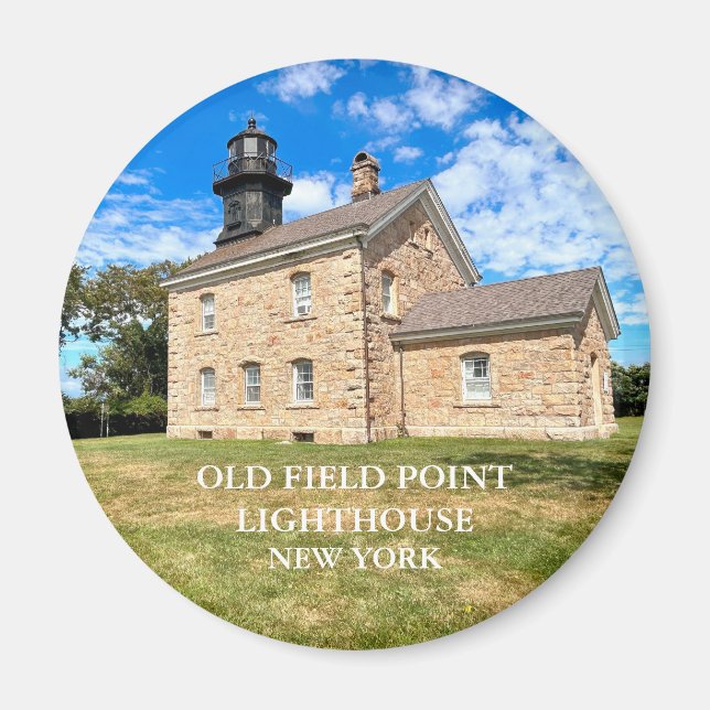 Old Field Point Lighthouse, New York Round Magnet  (Front)