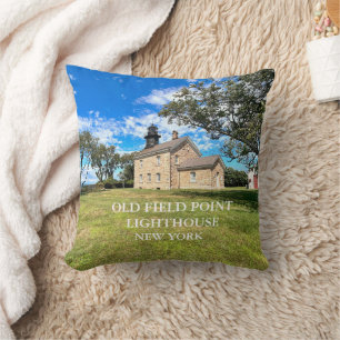 Old Field Point Lighthouse, NY Round Throw Pillow